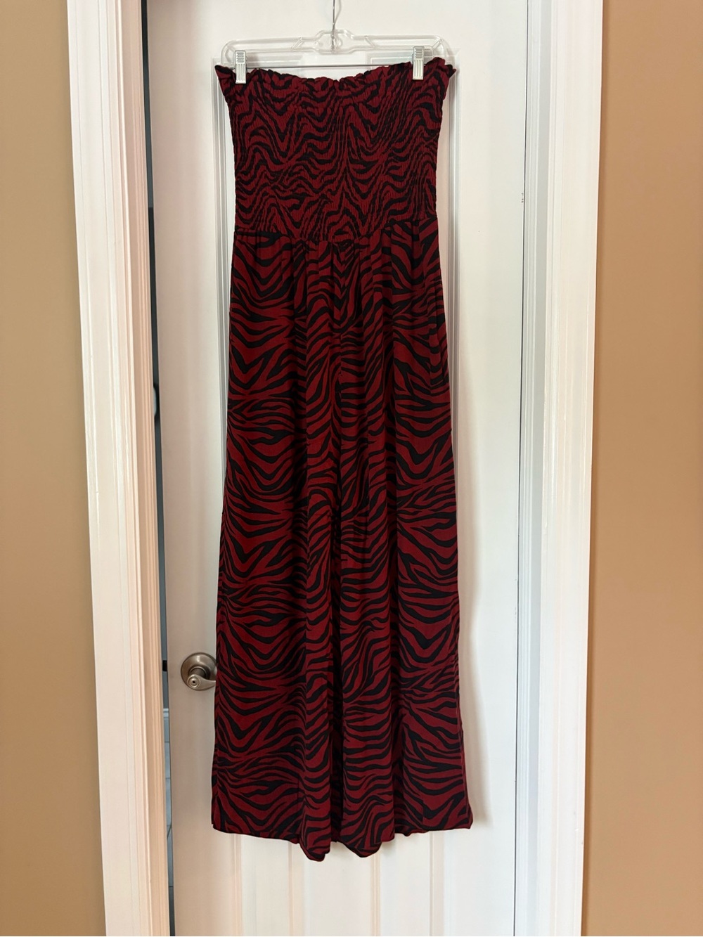 LOFT Beach Red and Black Zebra-Print Strapless Jumpsuit Size Large